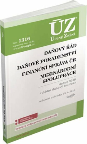 ÚZ 1316 Daňový řád, Finanční správa, Daňové poradenství, Platby v hotovosti - neuveden