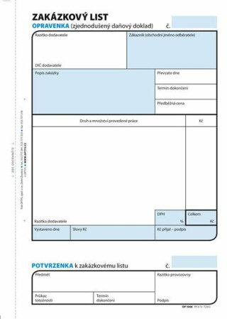 Zakázkový list, A5, opravenka, 100 listů - neuveden