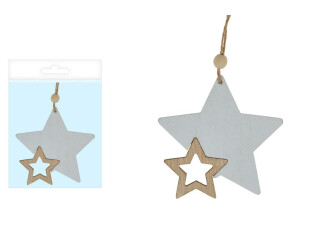 Závěs hvězda dřevo bílá 8cm - 