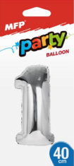Balónek č. 1 nafukovací fóliový 40 cm - stříbrný - 