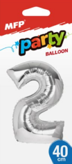 Balónek č. 2 nafukovací fóliový 40 cm - stříbrný - 