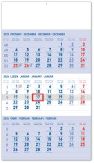 Nástěnný kalendář 3měsíční standard modrý - s českými jmény 2024 - 