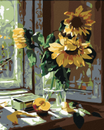 Malování podle čísel - Slunečnice ve váze, 40x50 cm, vypnuté plátno na rám - 