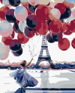 Malování podle čísel - Žena s mnoha balonky u Eiffelovky, 40x50 cm, vypnuté plátno na rám - 