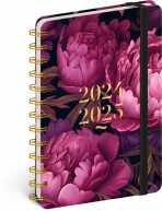 Spirálový 18měsíční diář Petito – Fialové květy 2024/2025, 13 × 18 cm - 