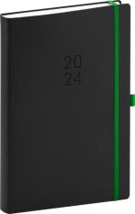 Diář 2024: Nox - černý/zelený, denní, 15 × 21 cm - 